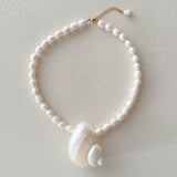 Ocean Muse Shell Necklace With Natural Baroque Pearls
