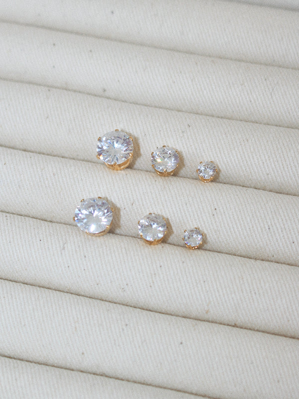 The Zirconia Golden Stud Earrings Trio Set