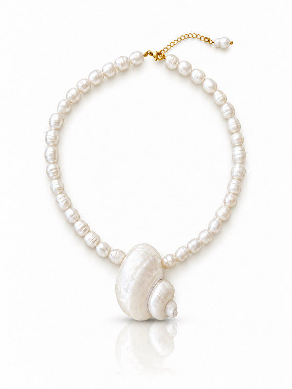Ocean Muse Shell Necklace With Freshwater Baroque Pearls