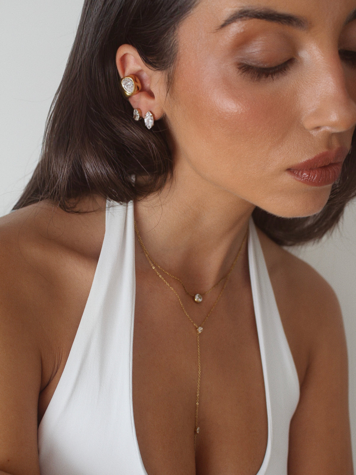Serena Golden Marquise Stud Earrings