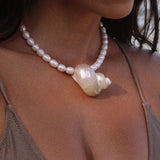Ocean Muse Shell Necklace With Natural Baroque Pearls
