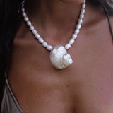 Ocean Muse Shell Necklace With Natural Baroque Pearls