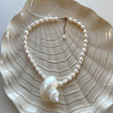Ocean Muse Shell Necklace With Natural Baroque Pearls