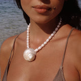 Ocean Muse Shell Necklace With Natural Baroque Pearls